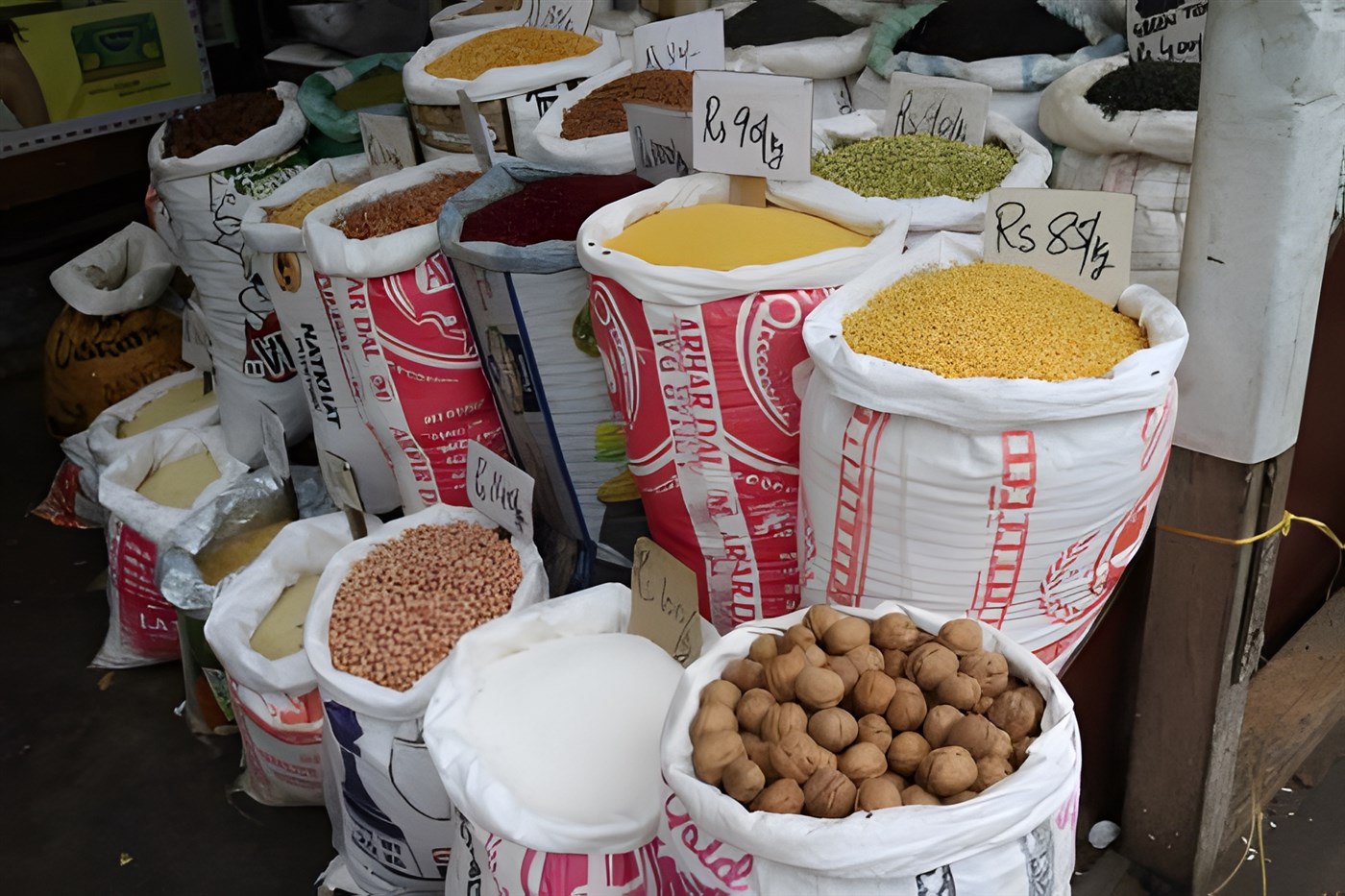 Bags of spices at Chandni Chowk, Delhi