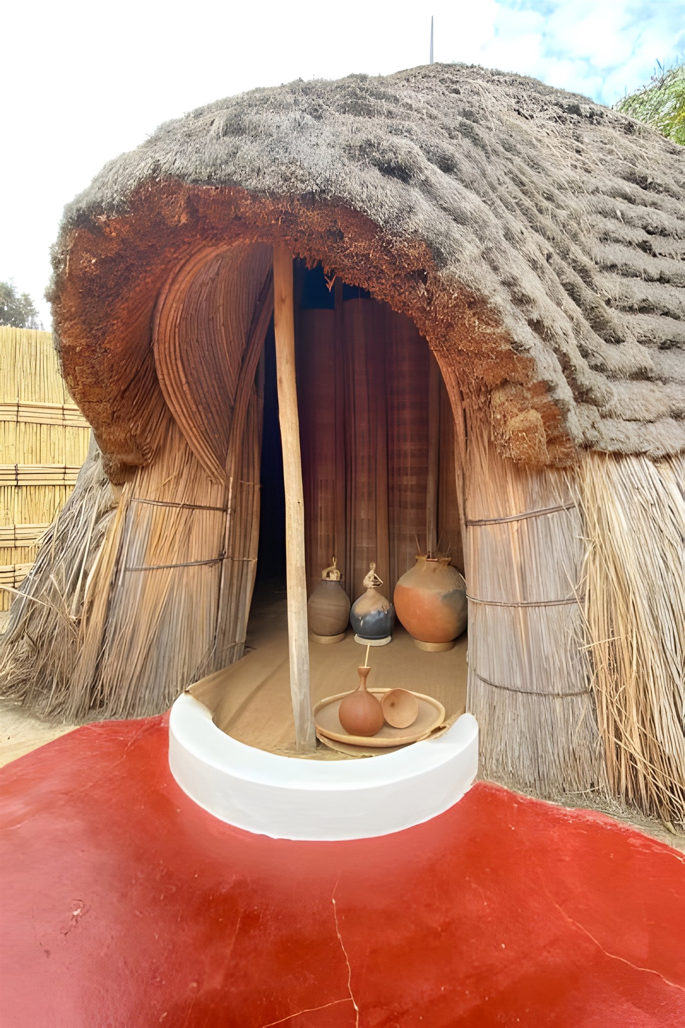 Igishu traditional architecture is constructed using traditional materials such as grass thatch, wood, and mud, showcasing the architectural style of the time.
