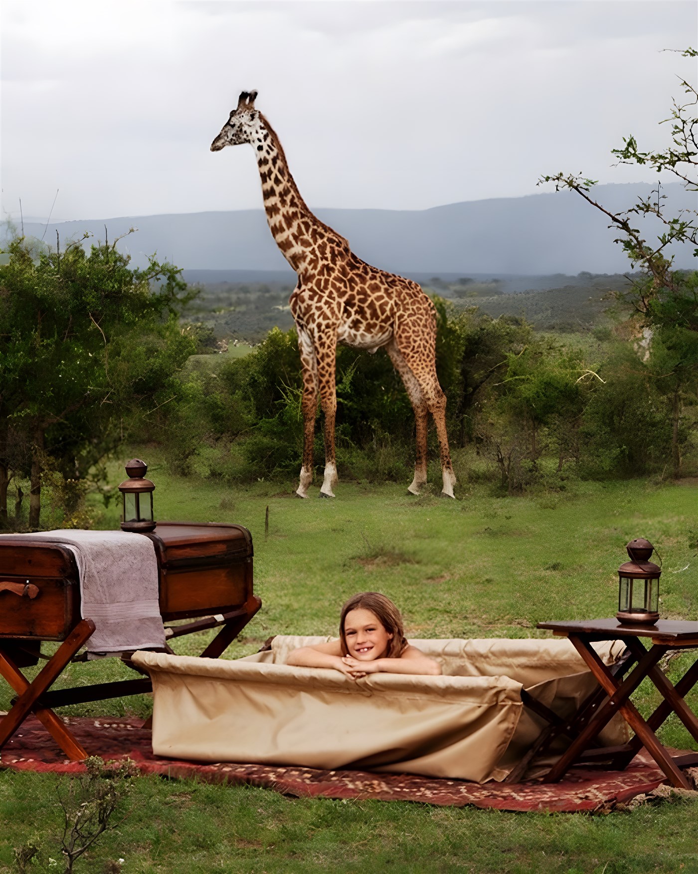 A unique safari bath at Cottars 1920's Camp
