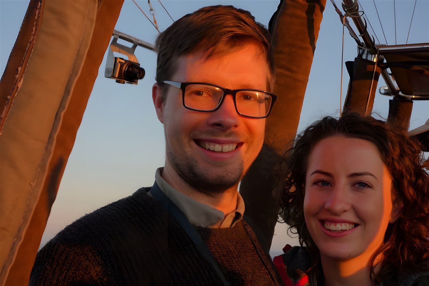 Young couple on hot-air balloon in Kenya