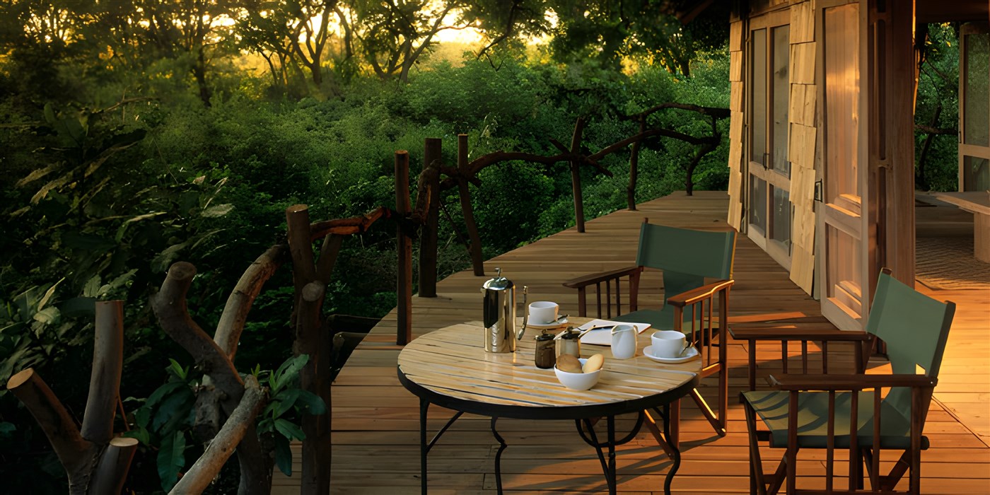 Outdoor deck at &Beyond Lake Manyara Tree Lodge in Tanzania
