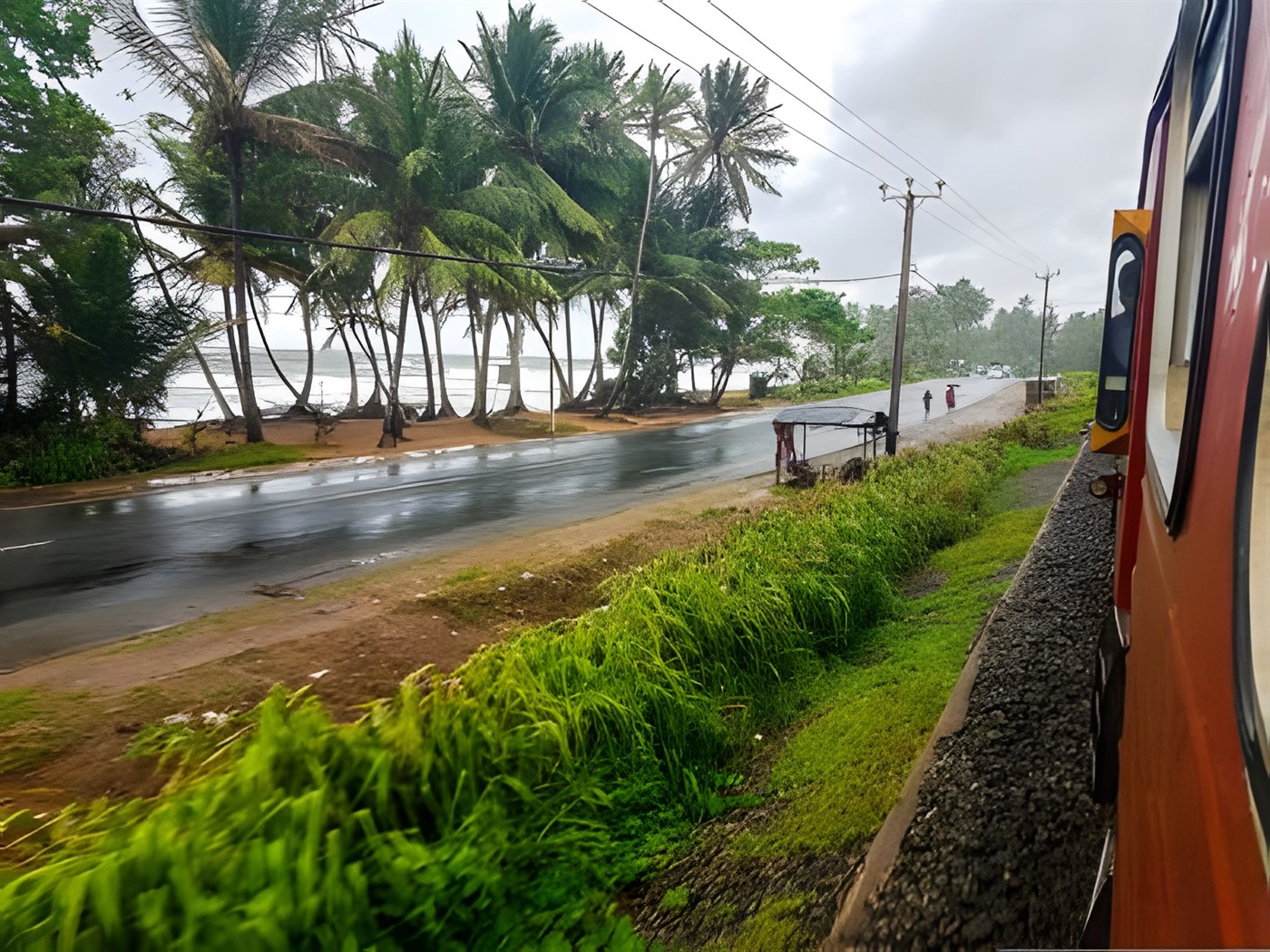 Train from Colombo to Galle along the indian ocean in Sri Lanka