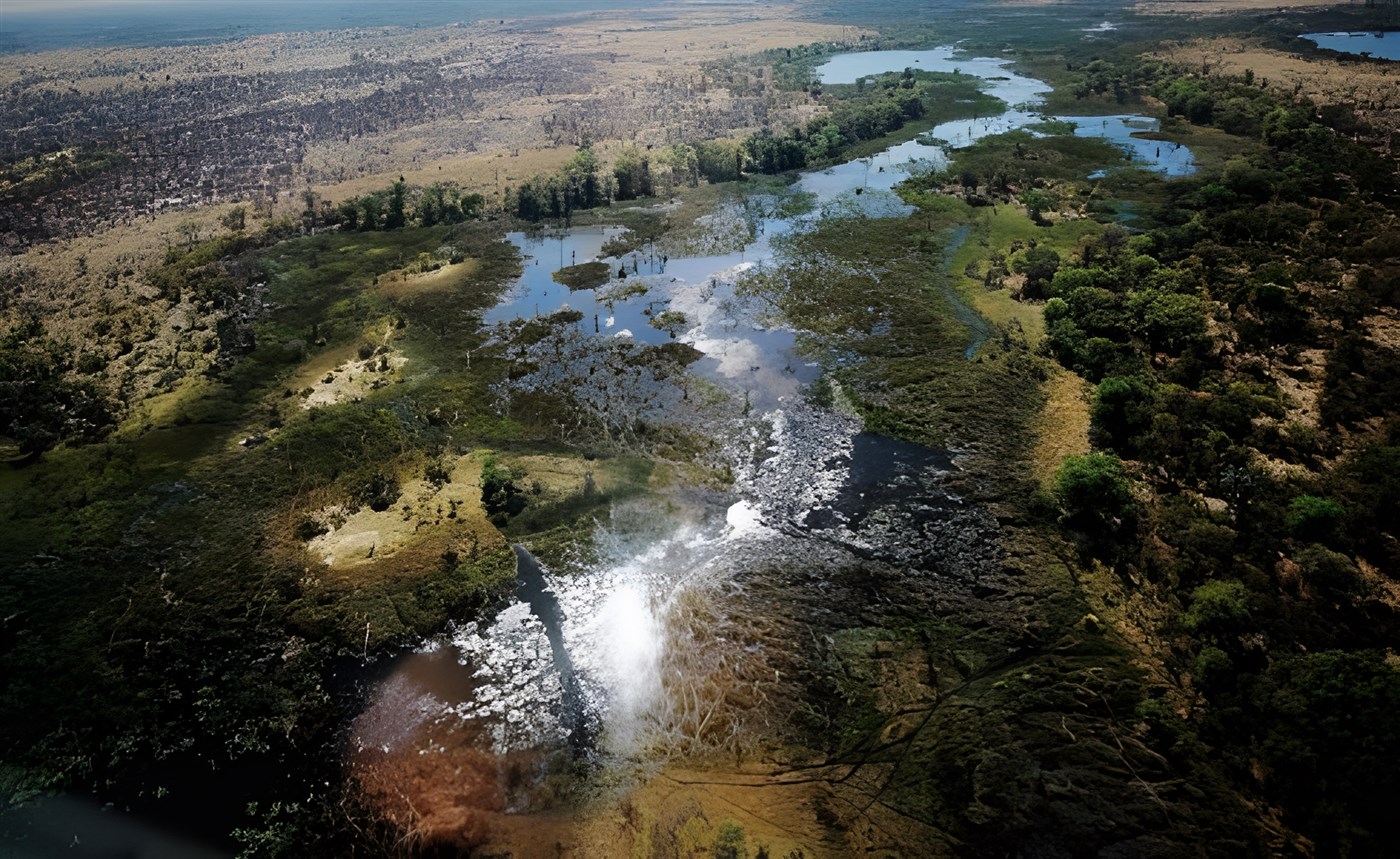 Aerial view over part of the Okavango Delta