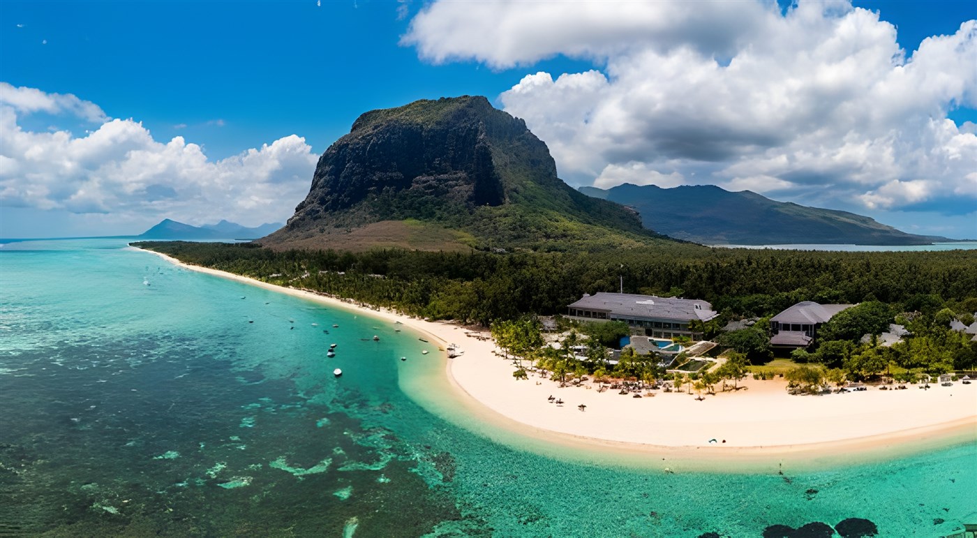 An aerial view of Le Morne
