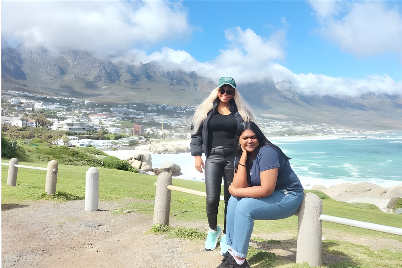 Celeste and Sam at a lookout point near Maiden's Bay, Cape Town