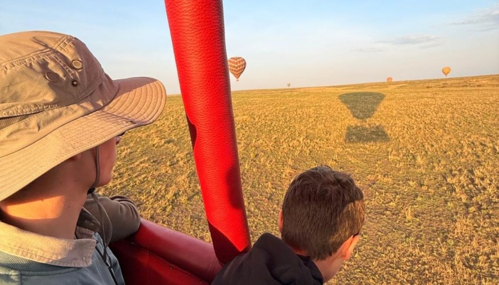 Hot air ballooning over the Masai Mara as part of a Family safari holiday in Kenay in August of 2026