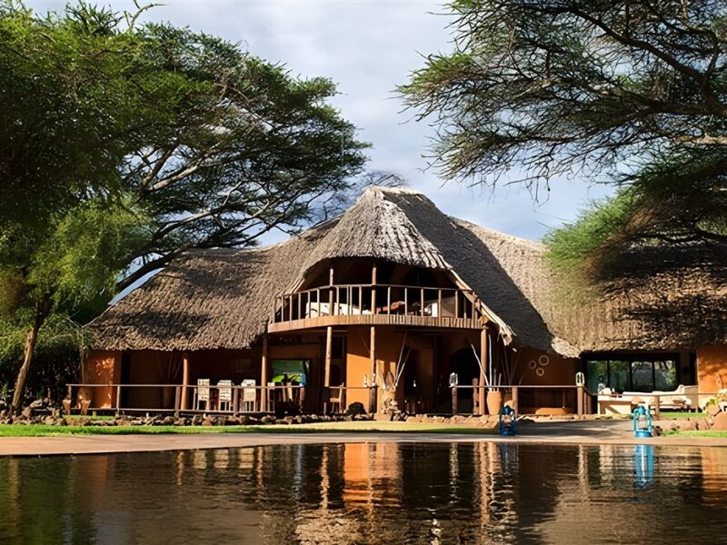 A view of Tawi Lodge across the lake