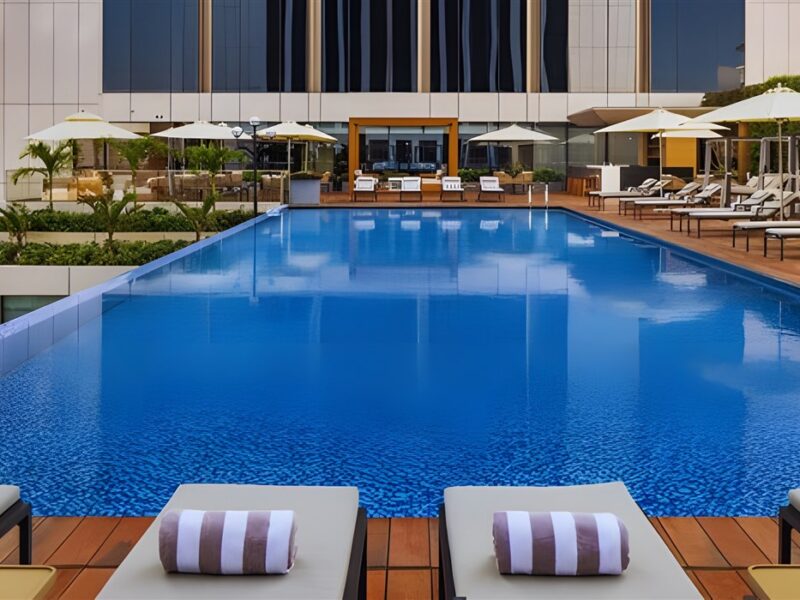 Seating area around pool bar