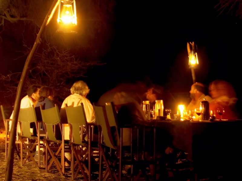 Dining by campfire
