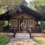 Liz standing in front of the family tent at Samburu Intrepids camp in kenya